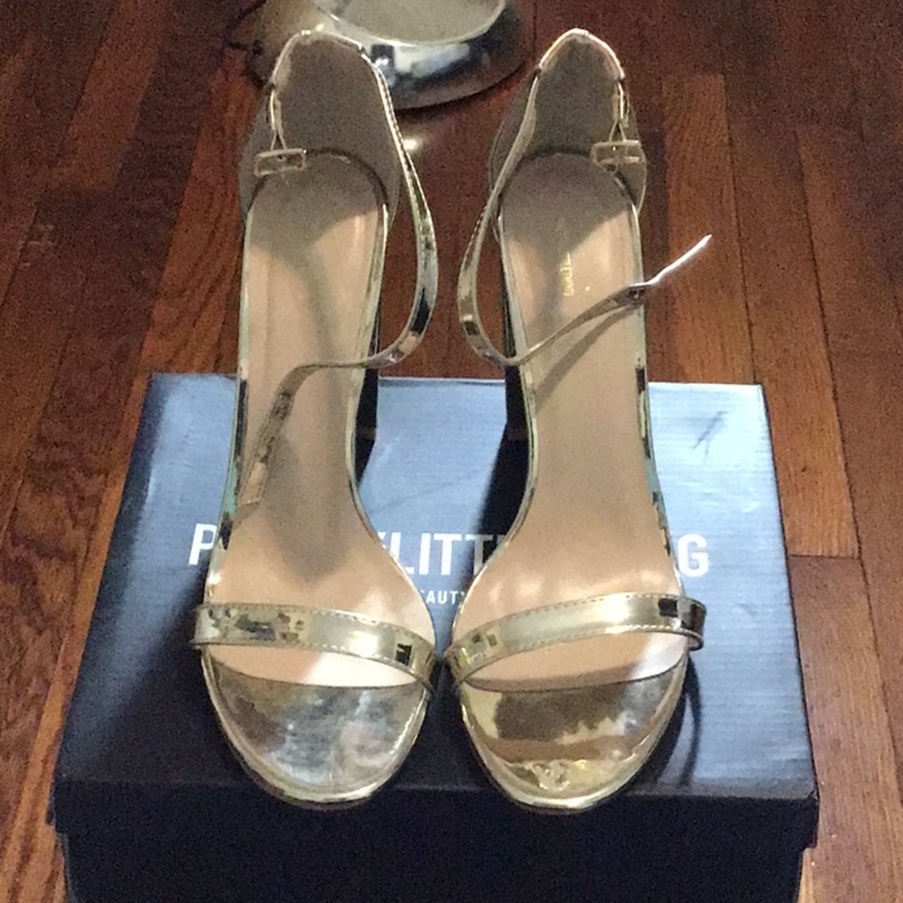 PrettyLittleThing, Gold, Size 8, Block Heels